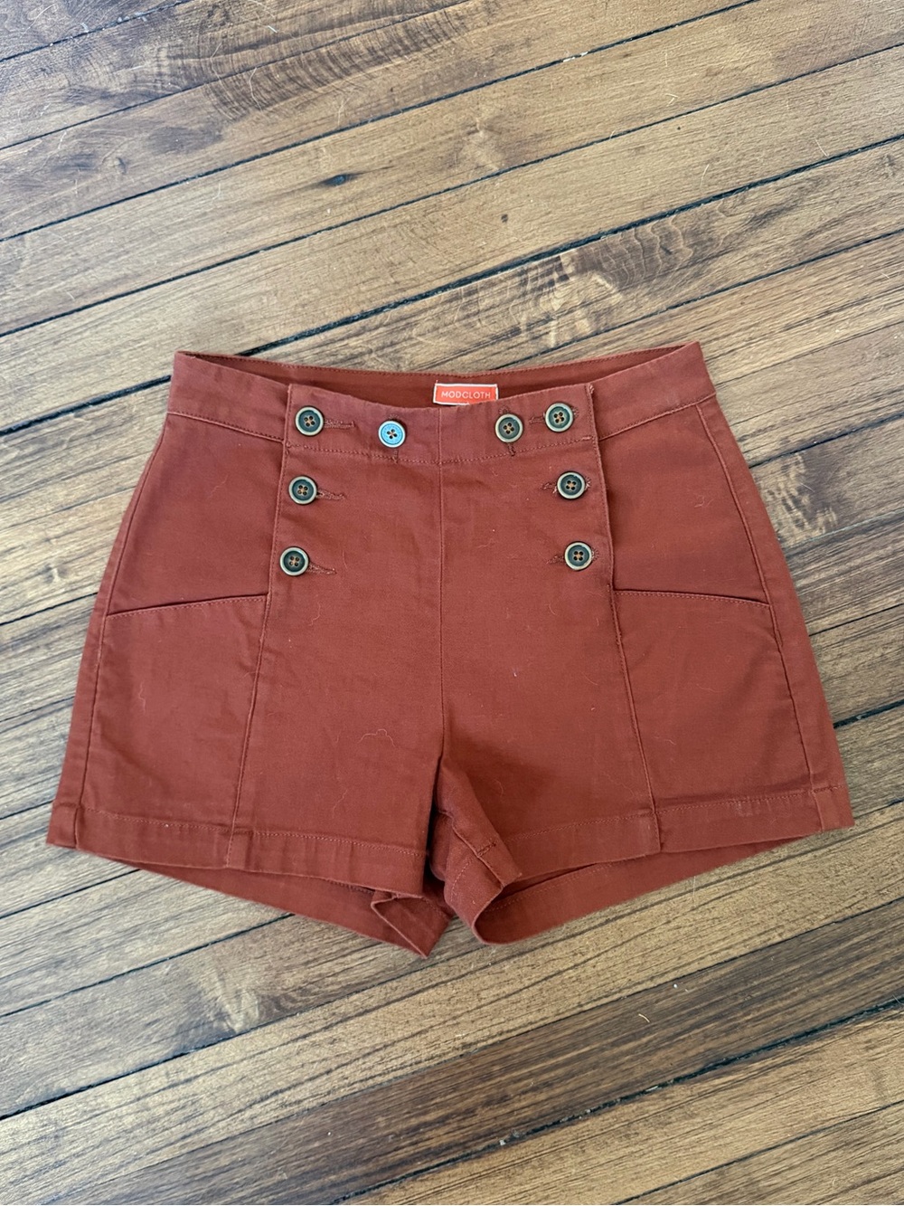 ModCloth Rust High-Waist Button-Front Shorts